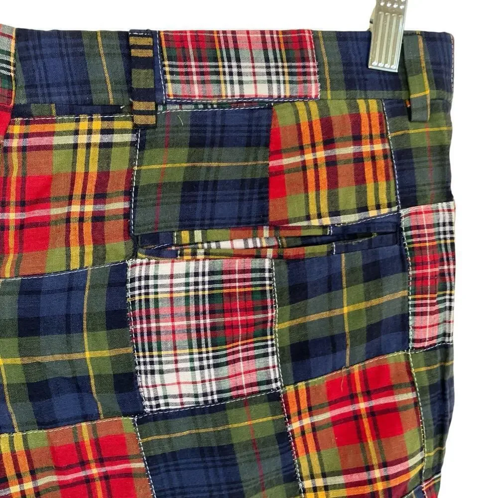 Berle Vintage Cotton Madras Plaid Pleated Front Chino Shorts Preppy Sz 34